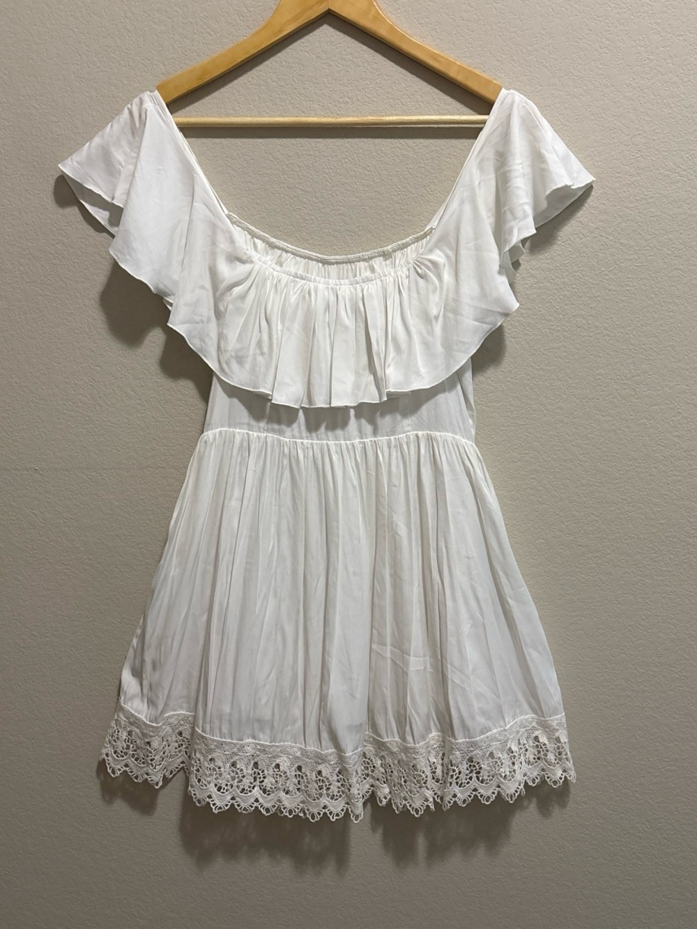 Lovers + Friends size small crochet hem white mini dress